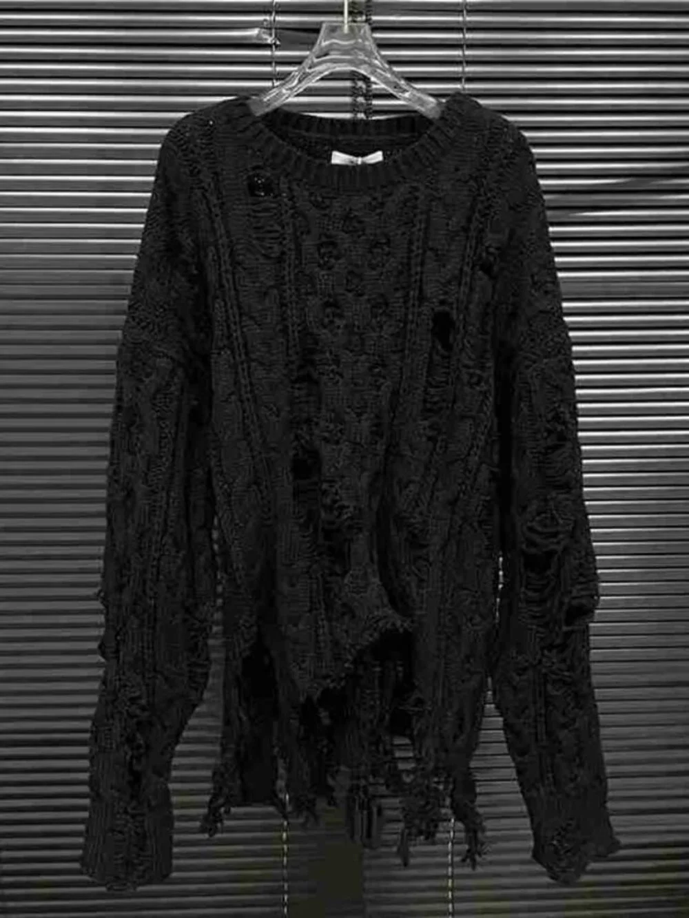 Black Destroyed Knit Top